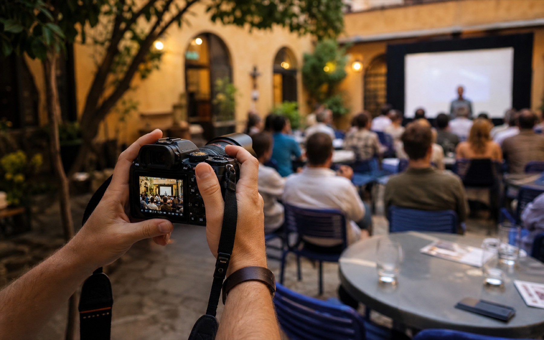 Image illustrative d’un événement professionnel local photographié en lumière de cour